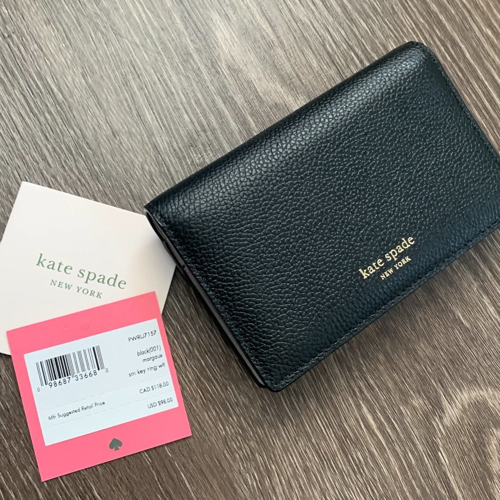 NWT Kate Spade Margaux small key ring wallet Keychain Leather Black
